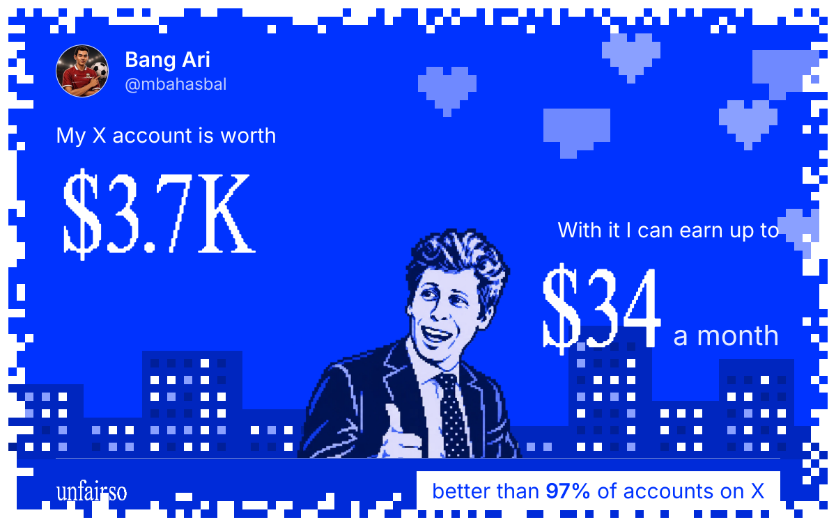 Bang Ari's X account can earn up to $34 a month