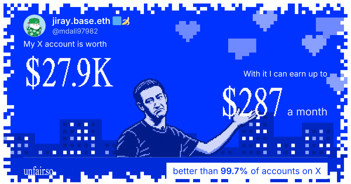 jiray.base.eth 🟦🍌's X account can earn up to $287 a month