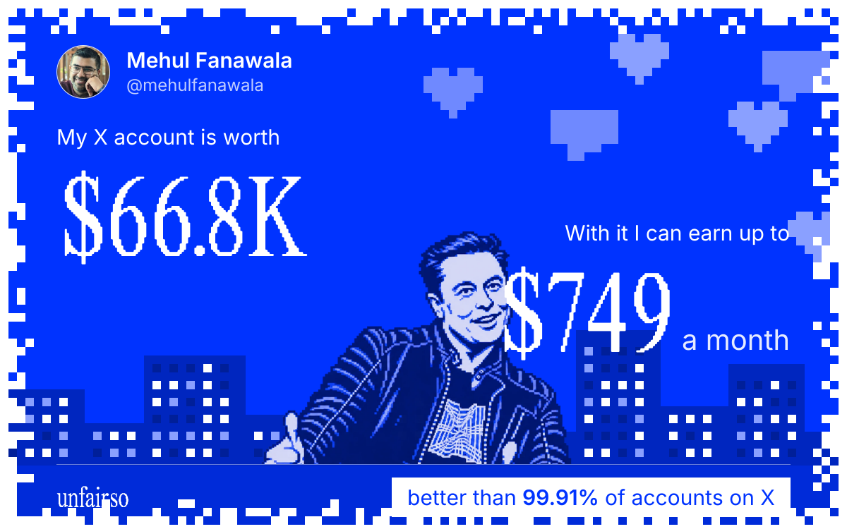 Mehul Fanawala's X account can earn up to $749 a month