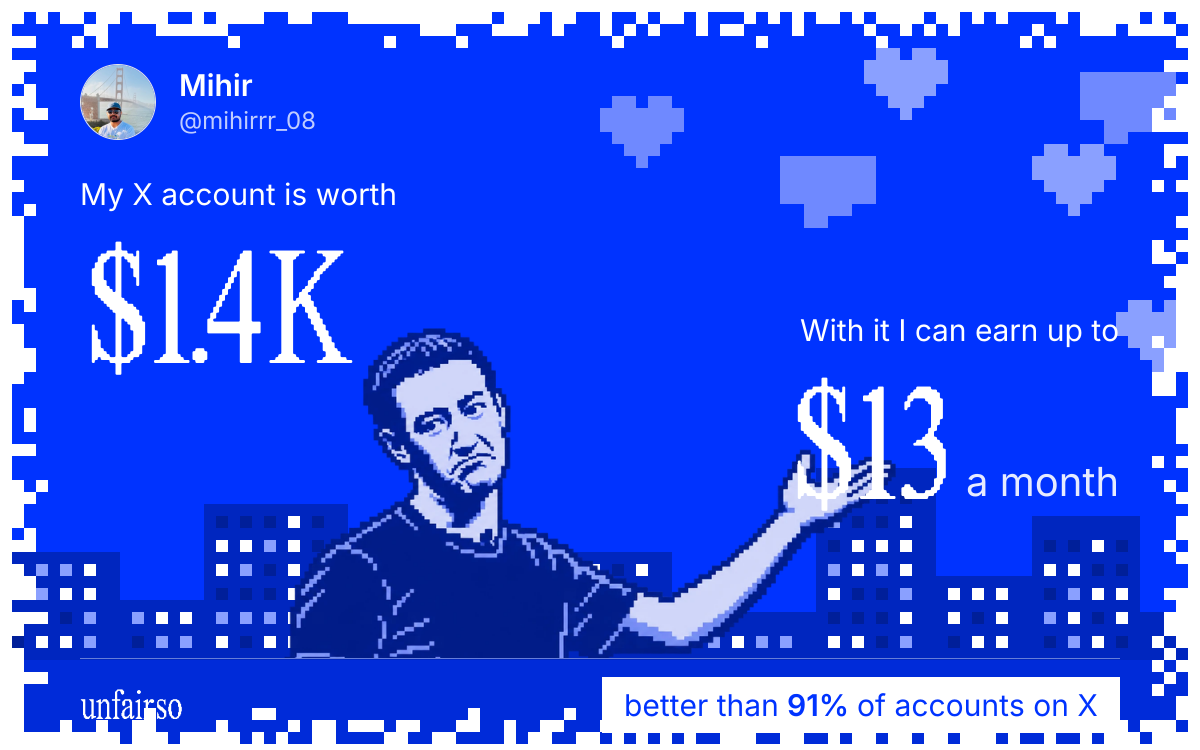 Mihir's X account can earn up to $13 a month