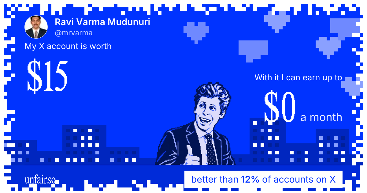 Ravi Varma Mudunuri's X account can earn up to $0 a month