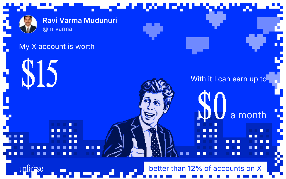 Ravi Varma Mudunuri's X account can earn up to $0 a month