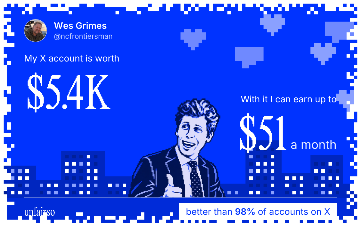 Wes Grimes's X account can earn up to $51 a month