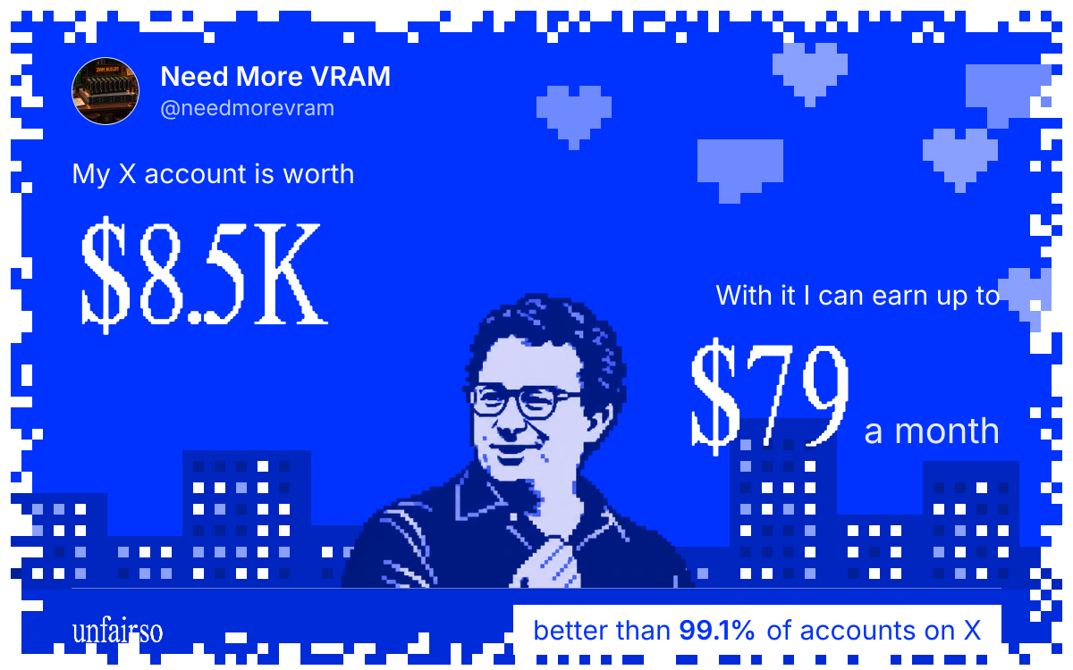 Need More VRAM's X account can earn up to $79 a month