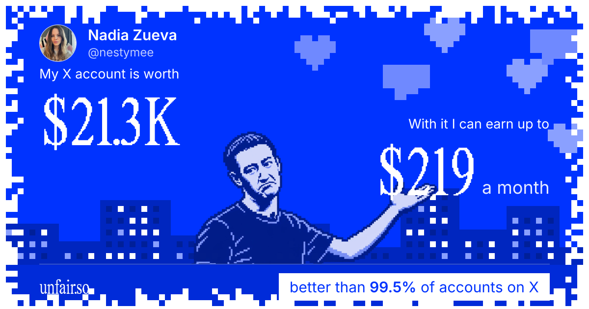 Nadia Zueva's X account can earn up to $219 a month