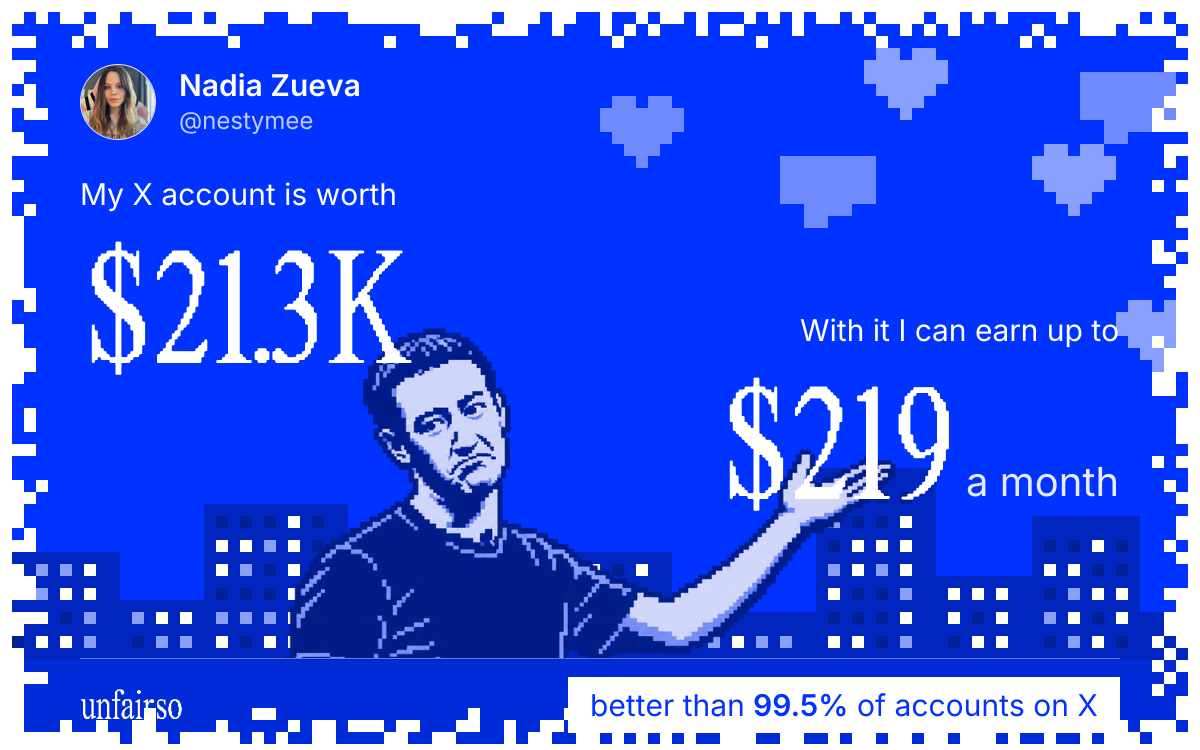 Nadia Zueva's X account can earn up to $219 a month