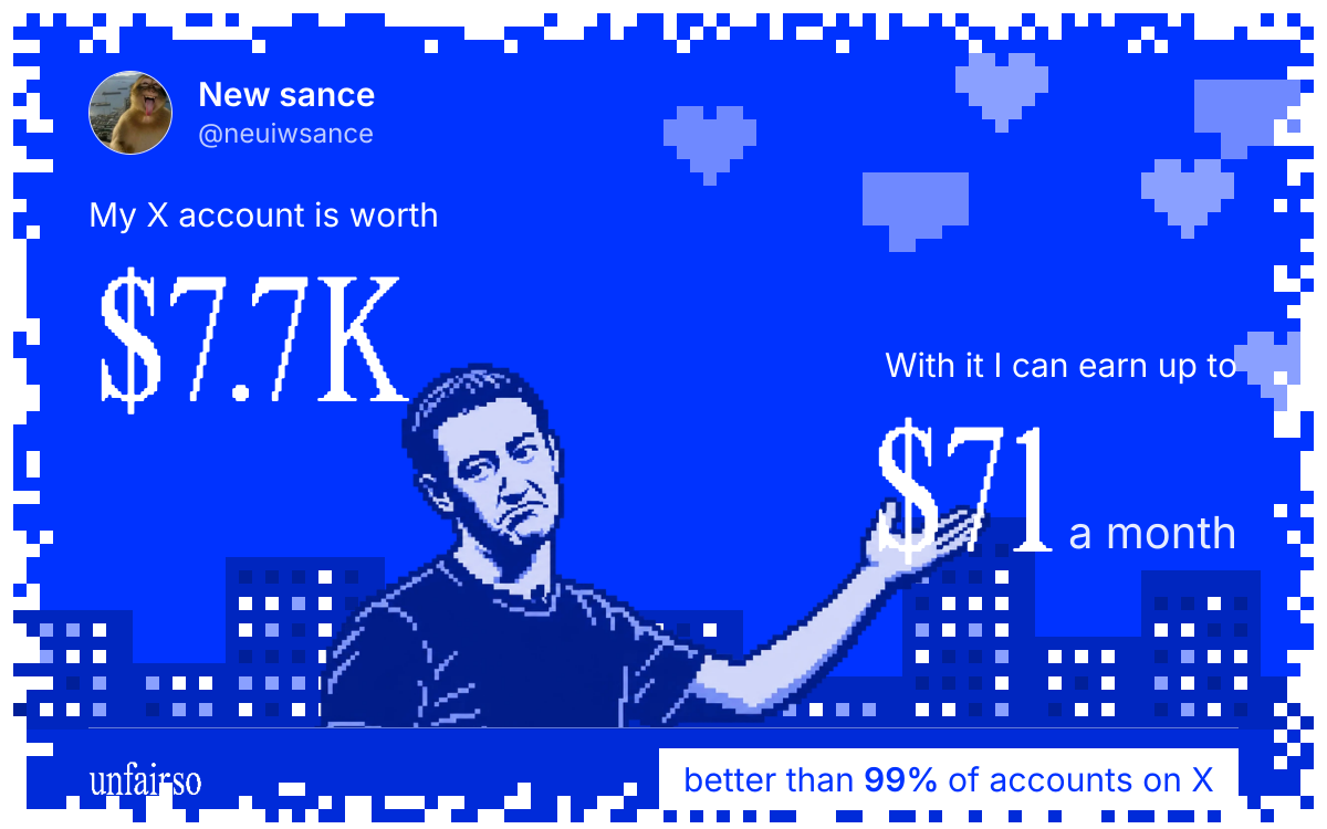 New sance's X account can earn up to $71 a month