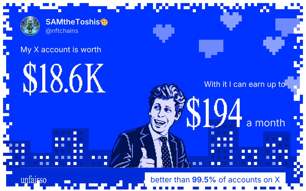 SAMtheToshis🫡's X account can earn up to $194 a month