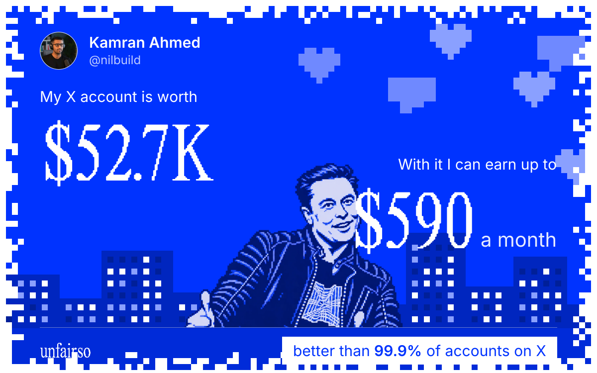 Kamran Ahmed's X account can earn up to $590 a month