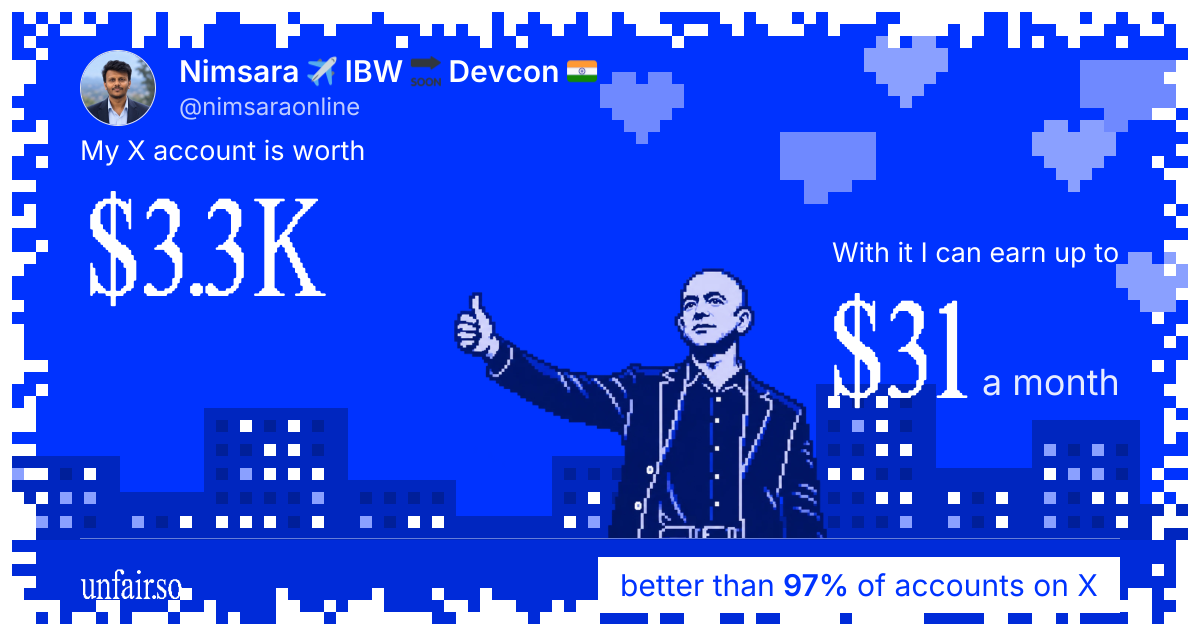 Nimsara ✈️ IBW 🔜 Devcon 🇮🇳's X account can earn up to $31 a month
