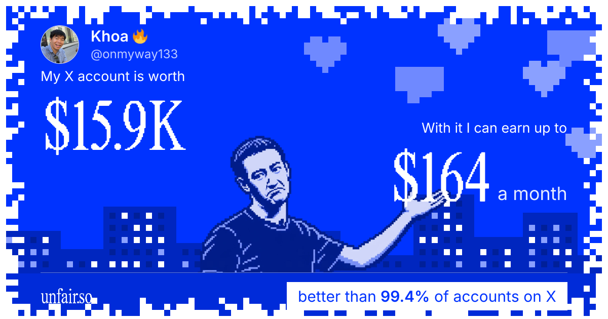 Khoa 🔥's X account can earn up to $164 a month