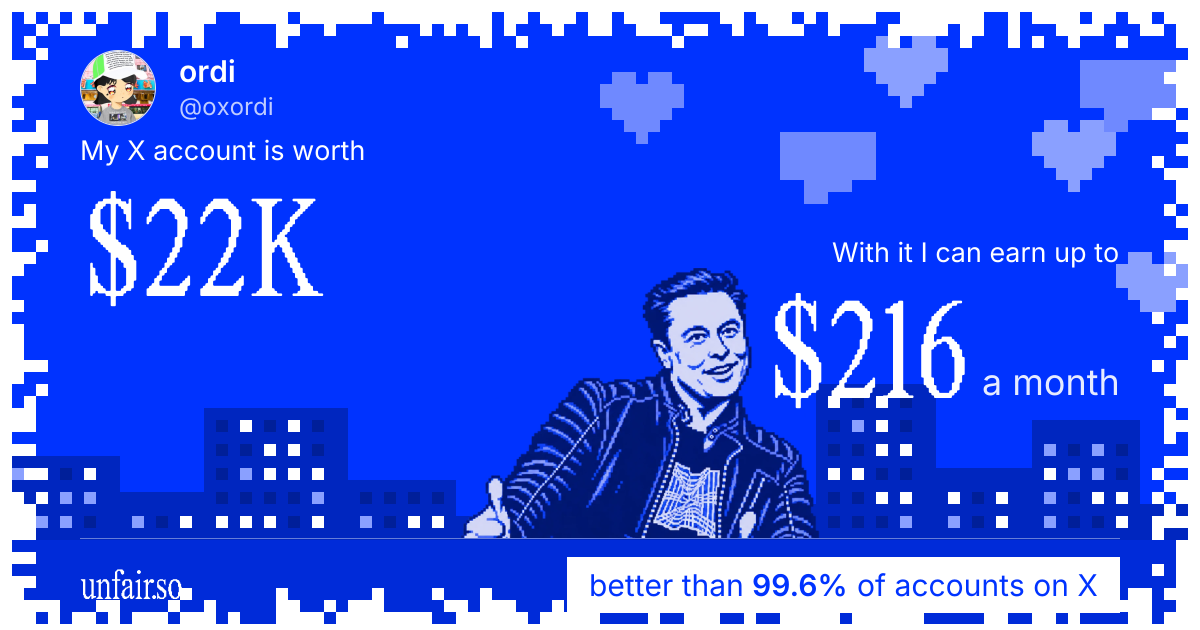 ordi's X account can earn up to $216 a month