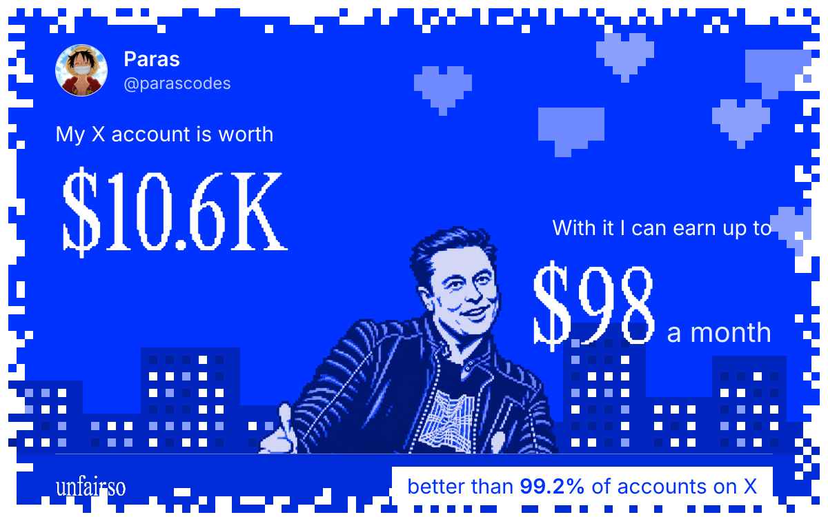 Paras's X account can earn up to $98 a month