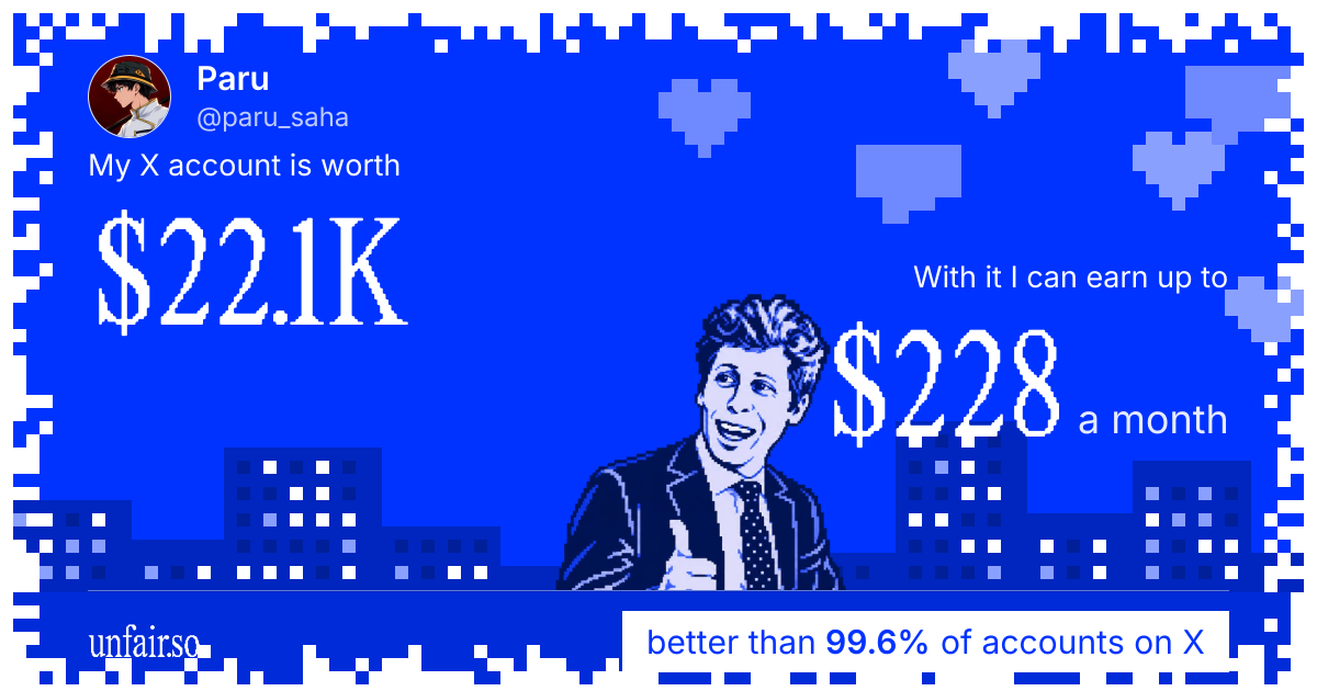 Paru's X account can earn up to $228 a month