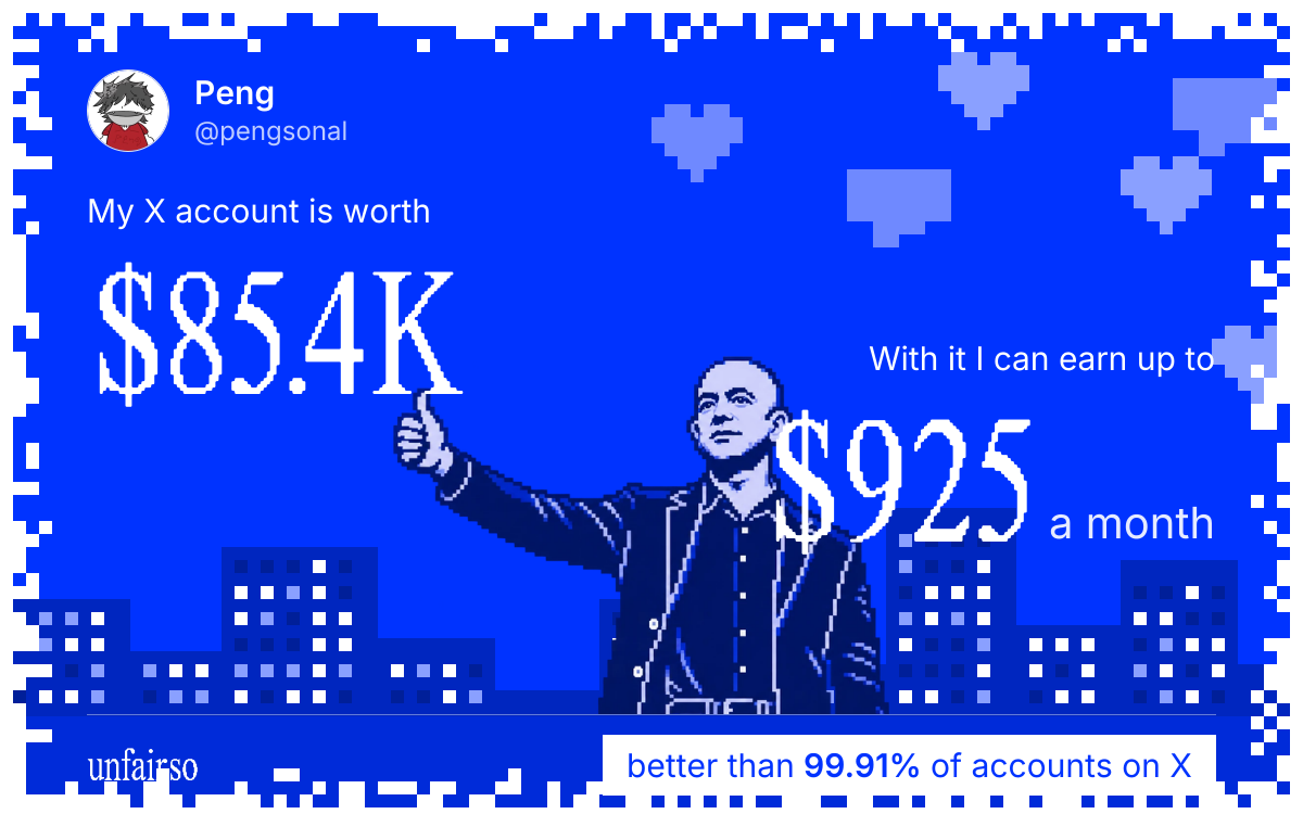 Peng's X account can earn up to $925 a month