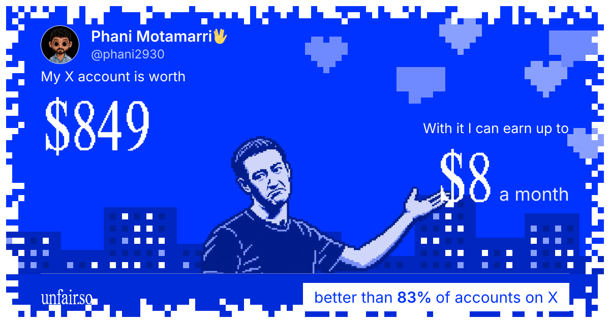 Phani Motamarri🖖's X account can earn up to $8 a month
