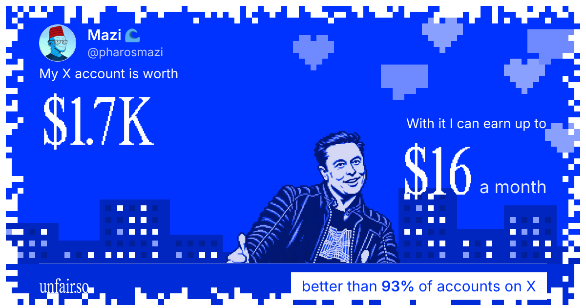 Mazi 🌊's X account can earn up to $16 a month
