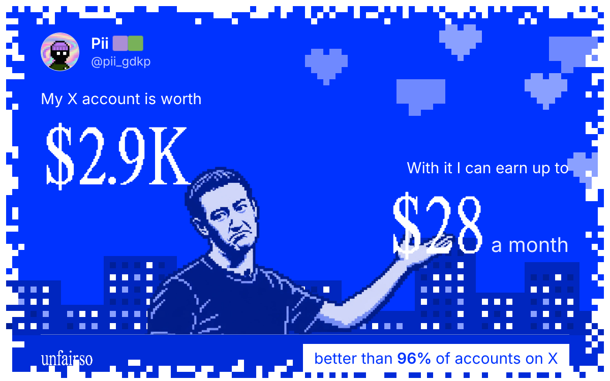 Pii ๐ช๐ฉ's X account can earn up to $28 a month