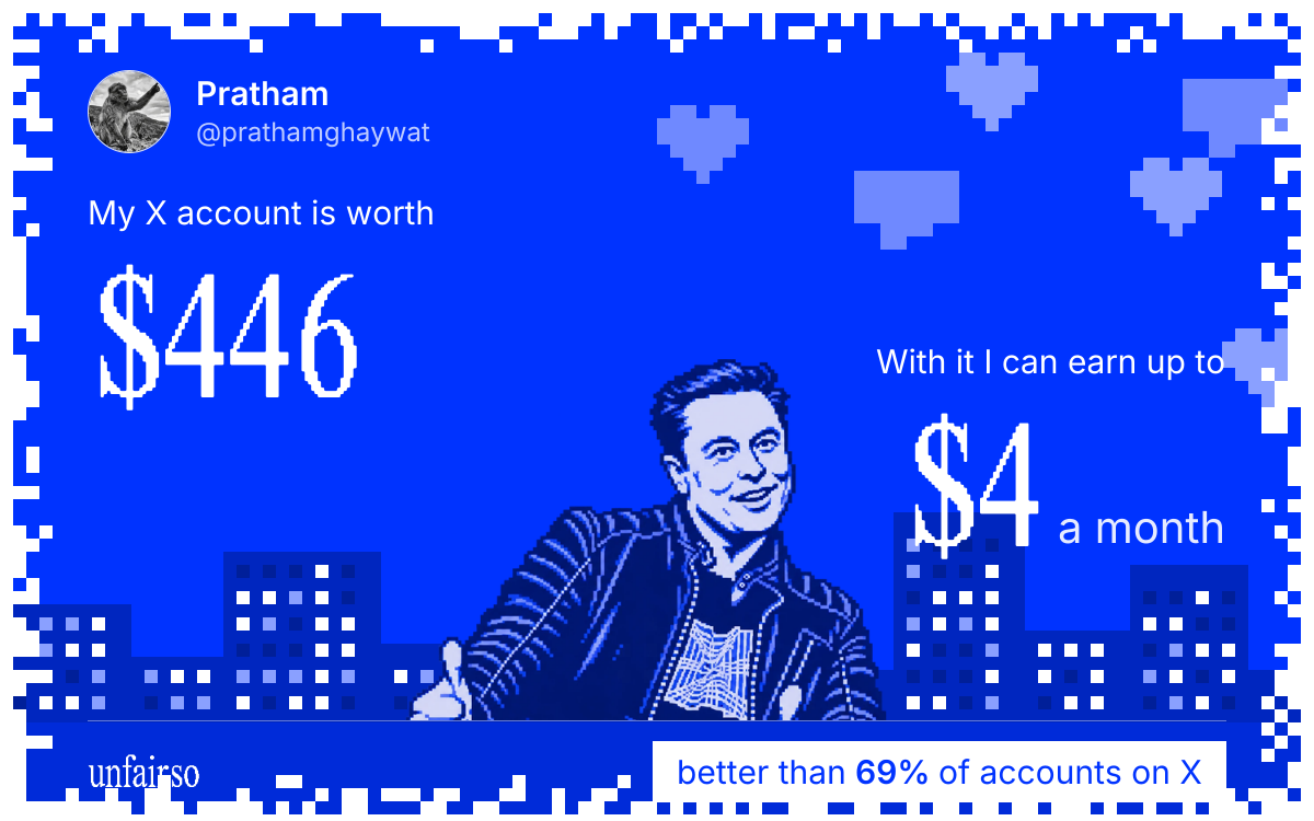 Pratham's X account can earn up to $4 a month