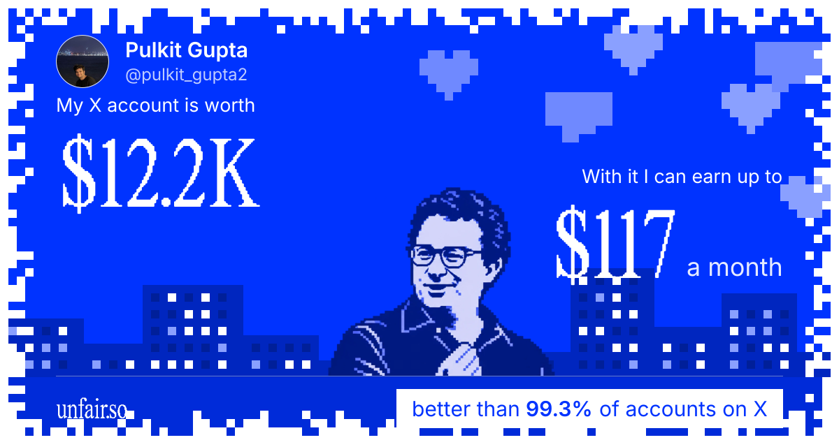 Pulkit Gupta's X account can earn up to $117 a month