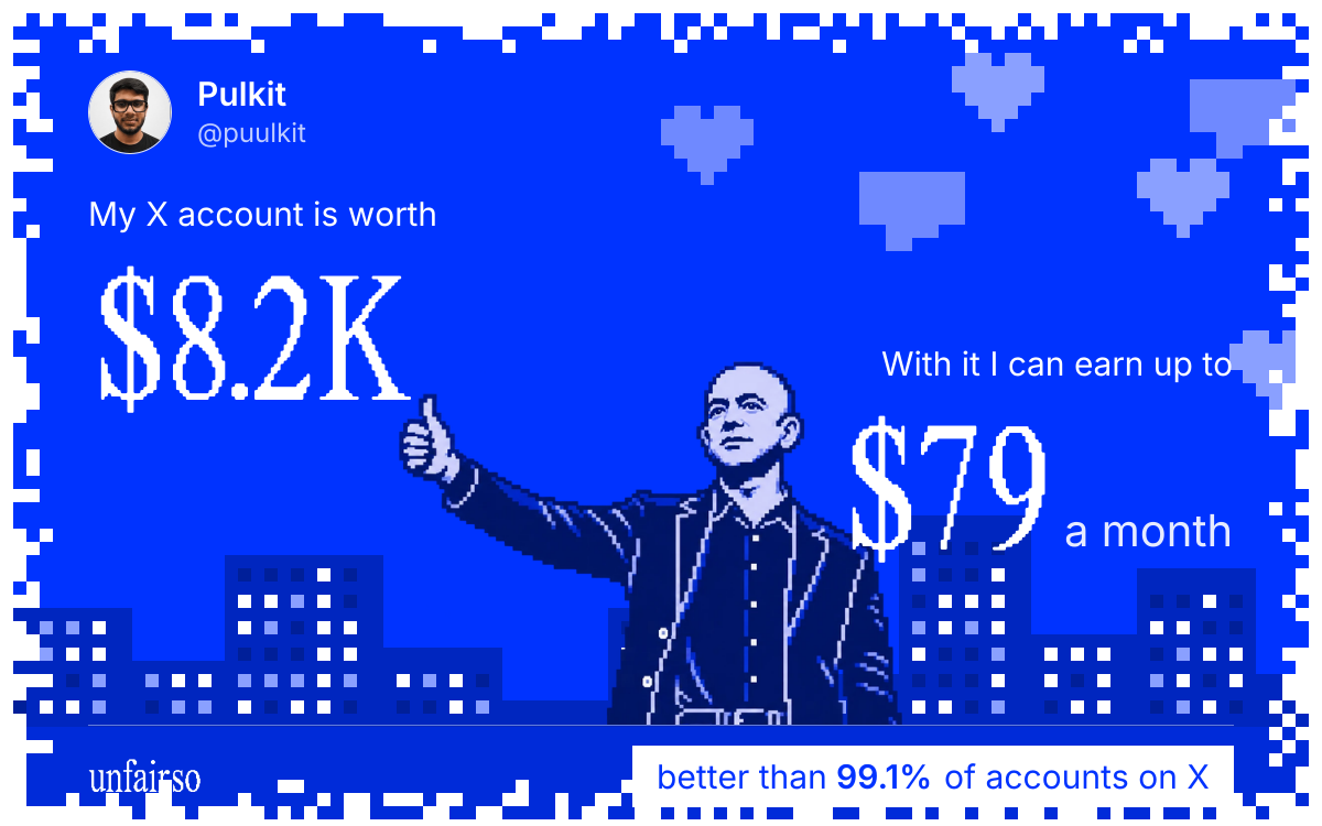 Pulkit's X account can earn up to $79 a month