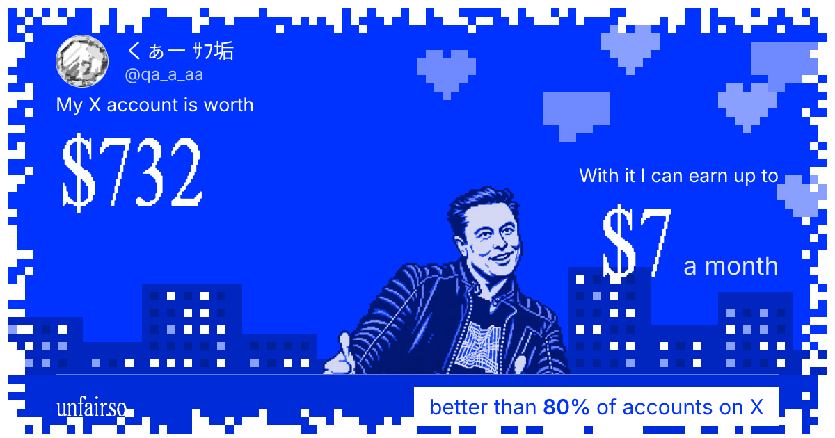 くぁー ｻﾌ垢's X account can earn up to $7 a month