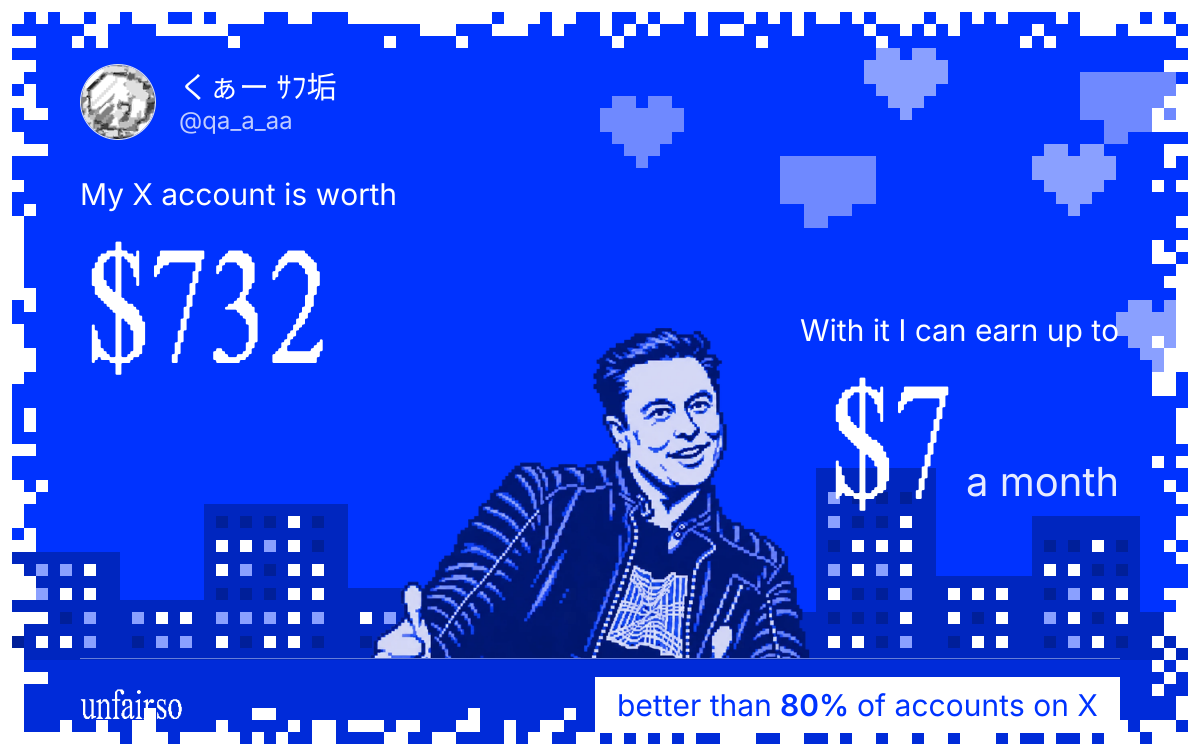 くぁー サフ垢's X account can earn up to $7 a month