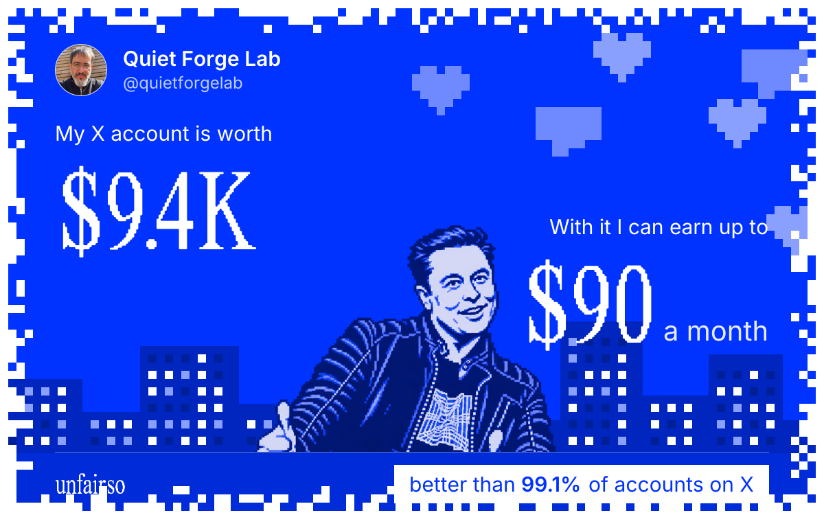 Quiet Forge Lab's X account can earn up to $90 a month