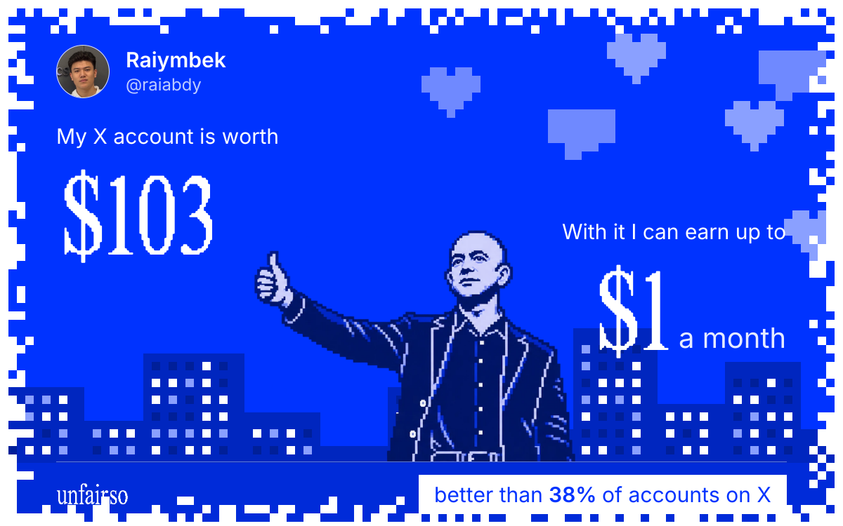 Raiymbek's X account can earn up to $1 a month
