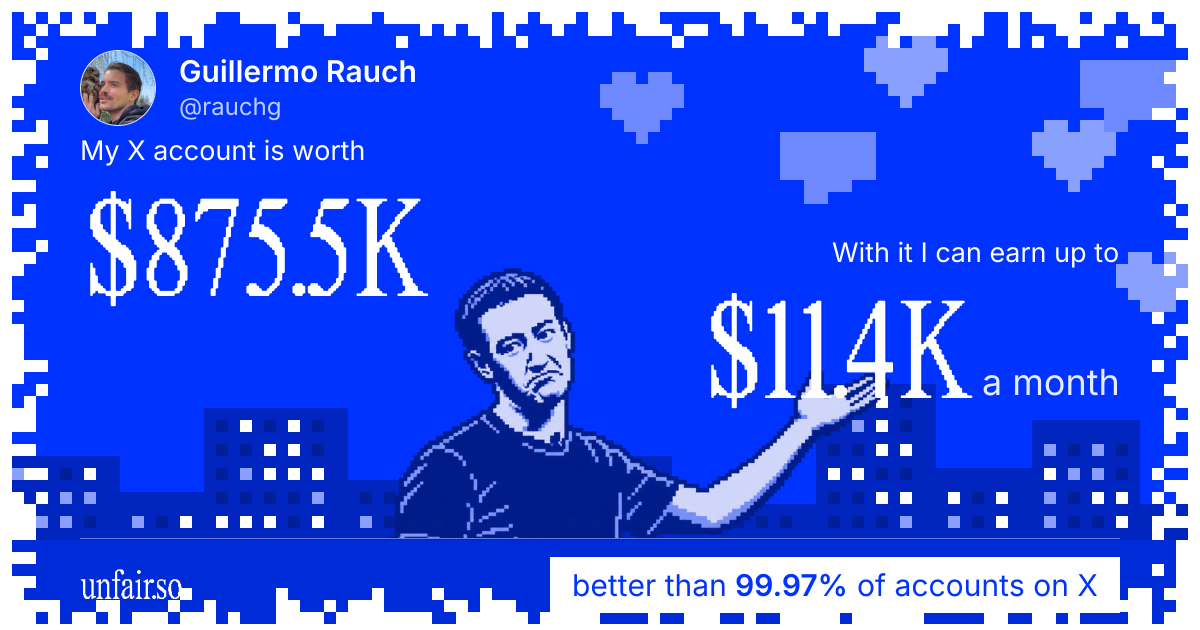 Guillermo Rauch's X account can earn up to $11.4K a month