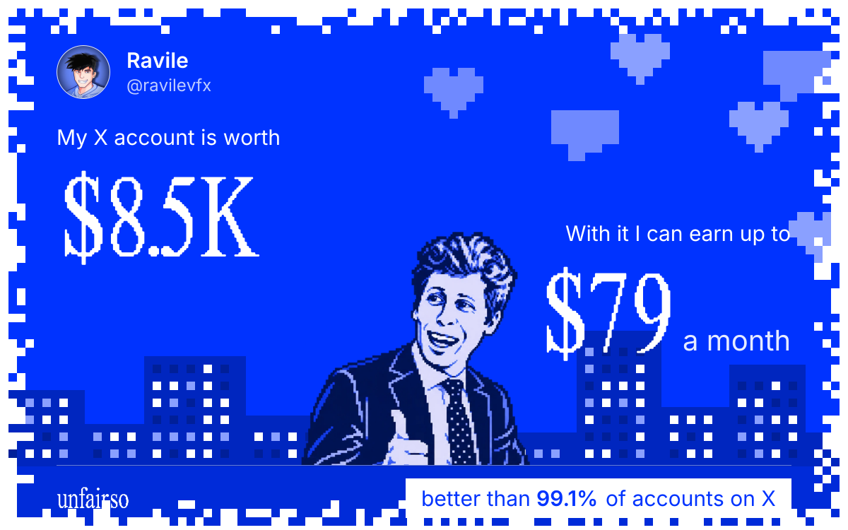 Ravile's X account can earn up to $78 a month