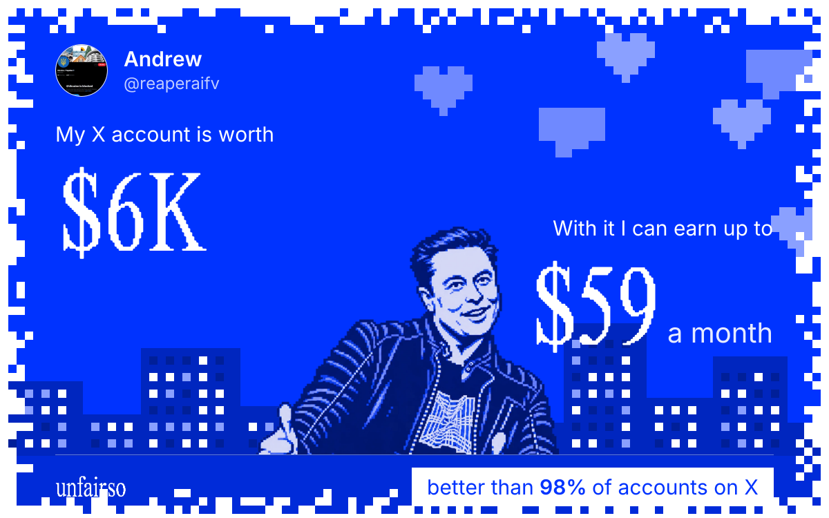 Andrew's X account can earn up to $59 a month