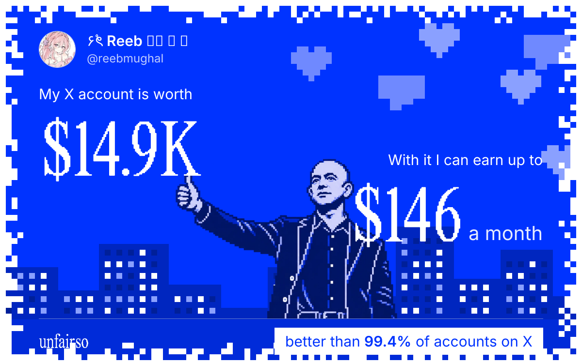 ۶۟ৎ Reeb ⸝⸝ ✧ ♡'s X account can earn up to $146 a month