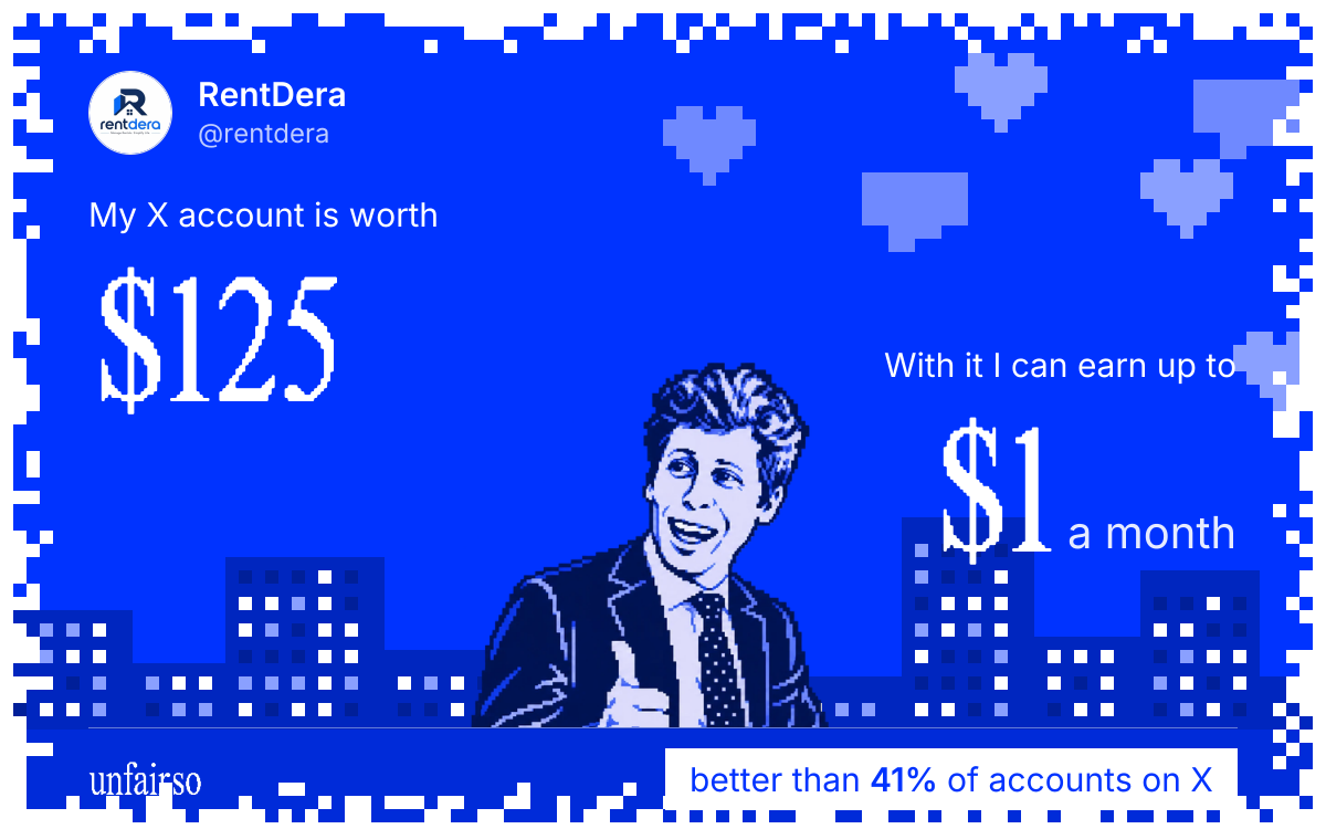 RentDera's X account can earn up to $1 a month