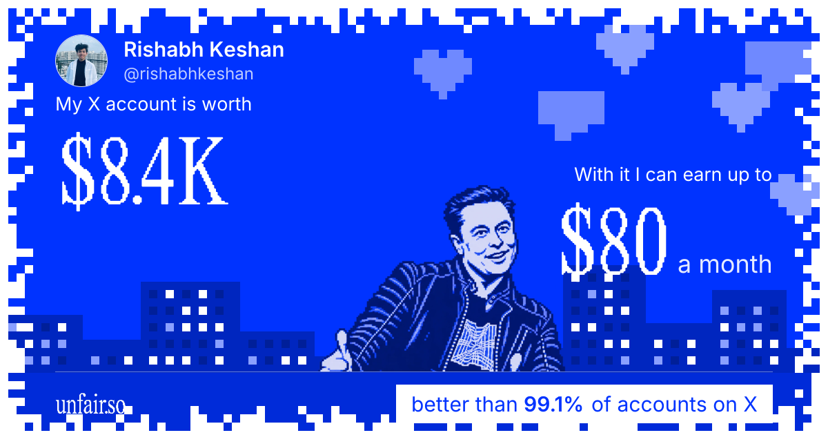 Rishabh Keshan's X account can earn up to $80 a month