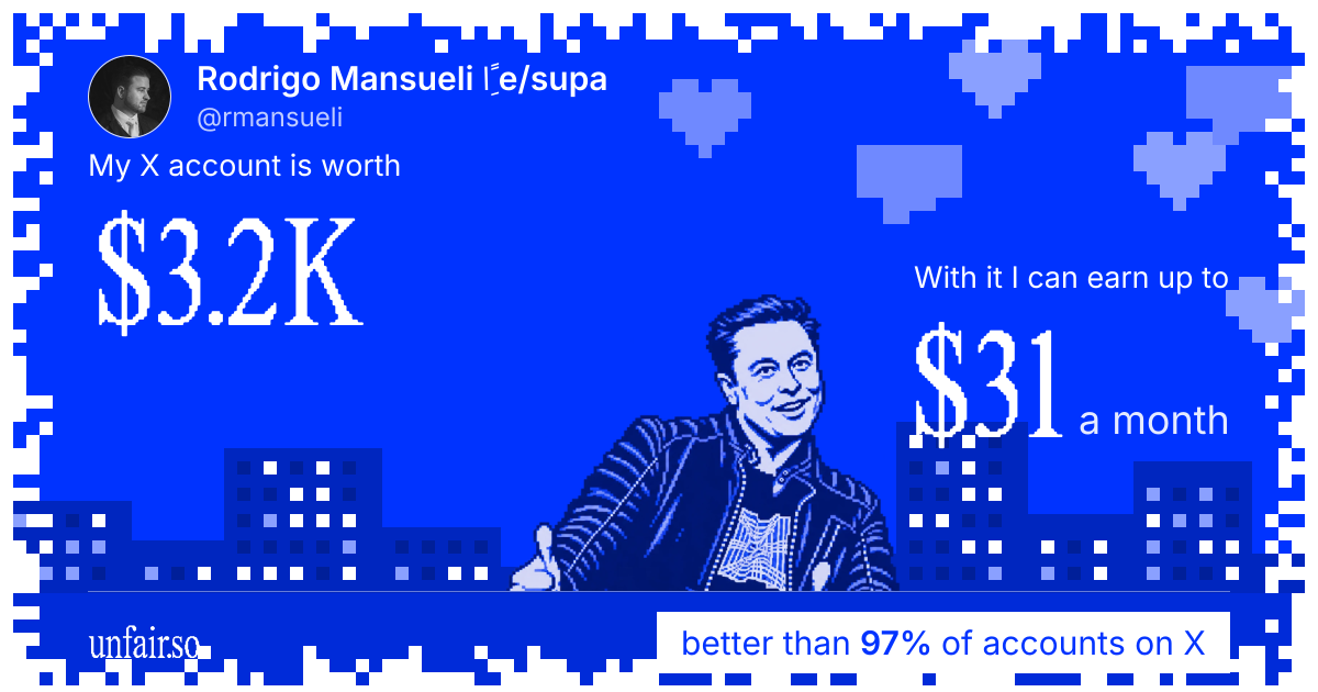 Rodrigo Mansueli ﺍًًًًًًًًًًًِِِِِِِِِِِِِِ e/supa's X account can earn up to $24 a month