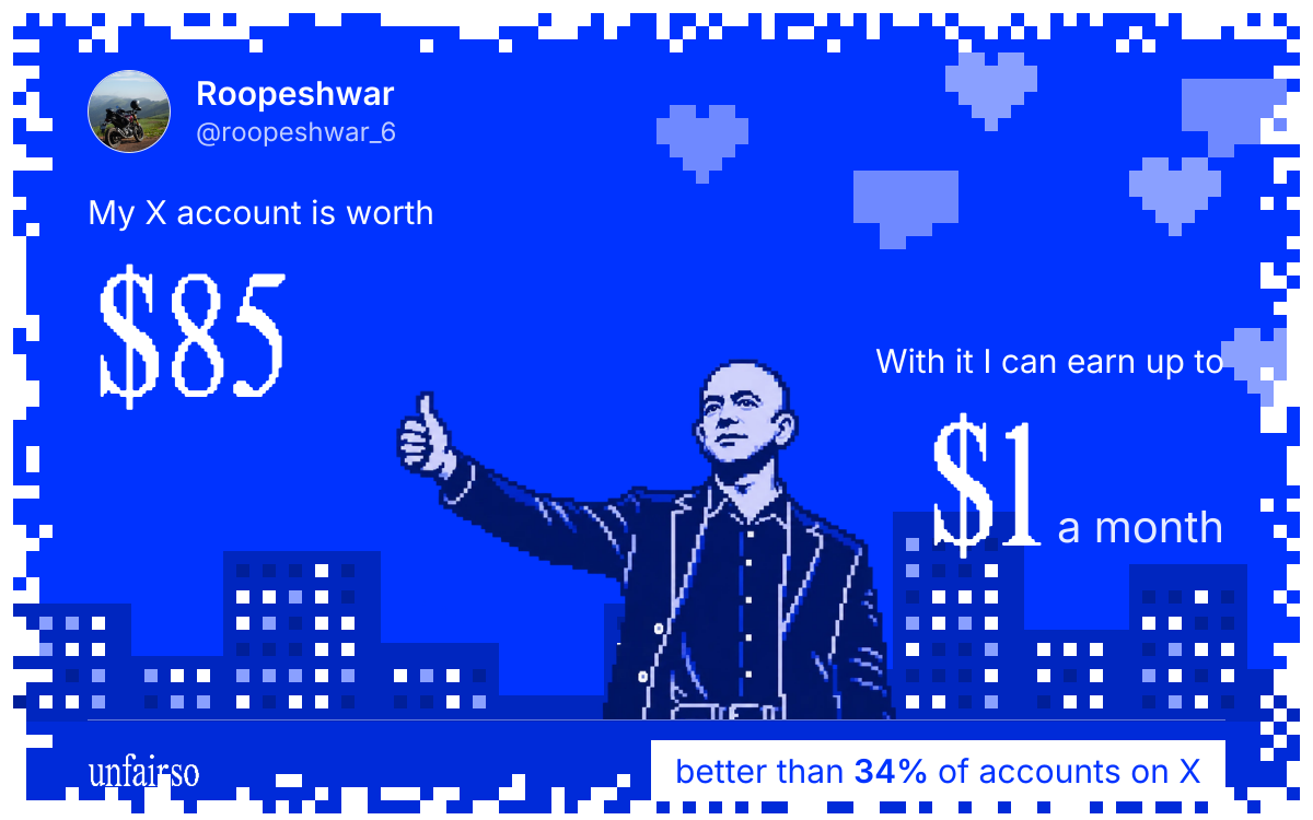 Roopeshwar's X account can earn up to $1 a month