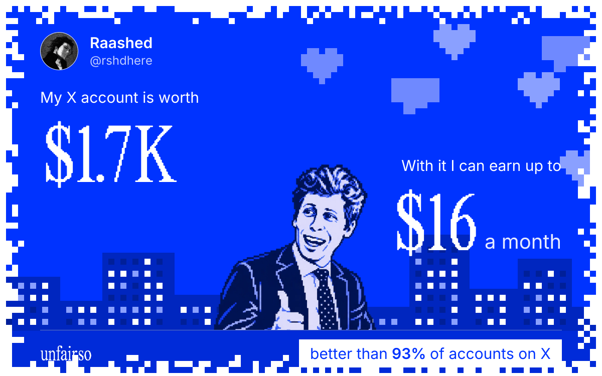 Raashed's X account can earn up to $16 a month