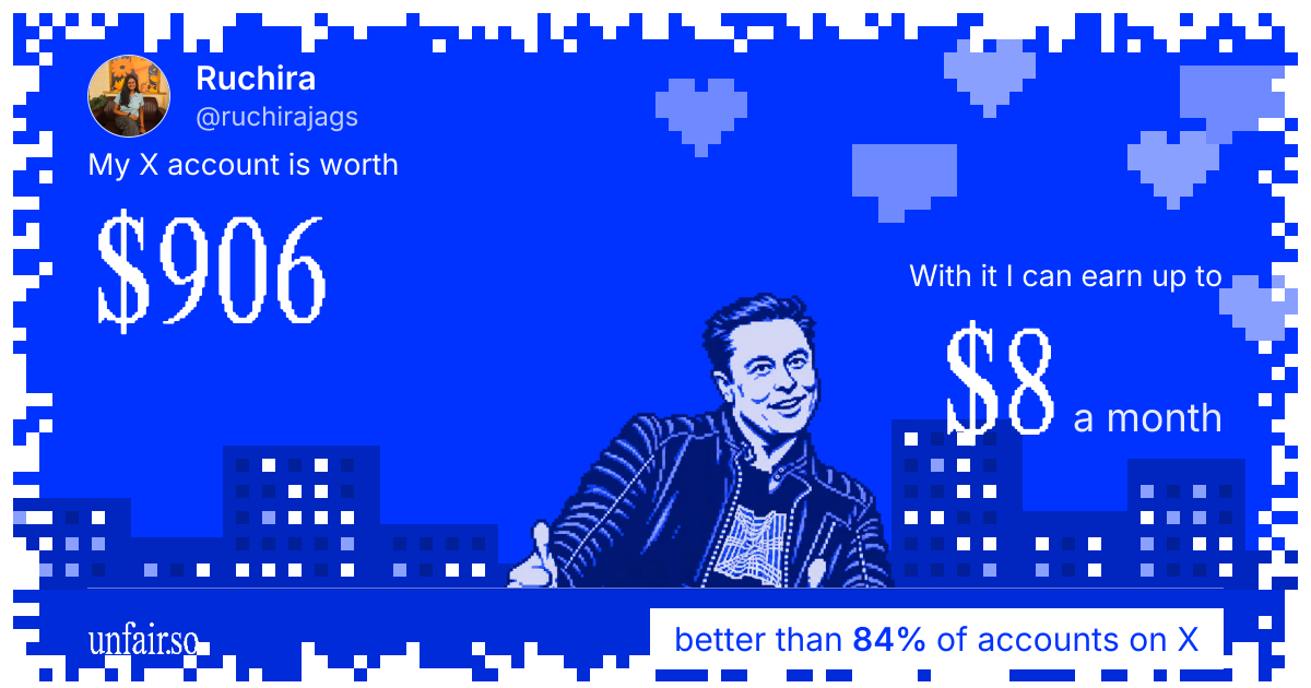 Ruchira's X account can earn up to $8 a month
