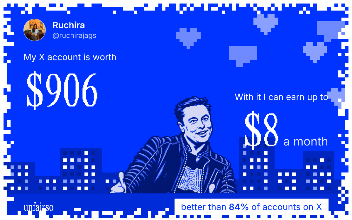 Ruchira's X account can earn up to $8 a month