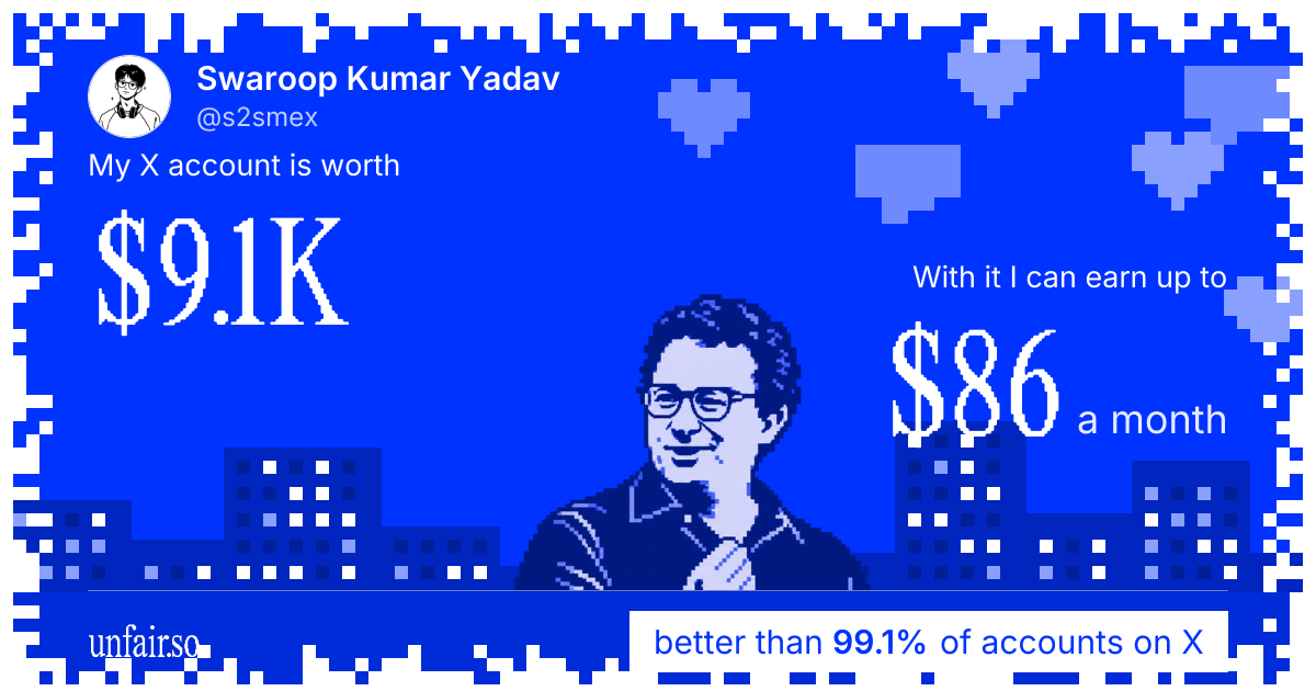 Swaroop Kumar Yadav's X account can earn up to $86 a month