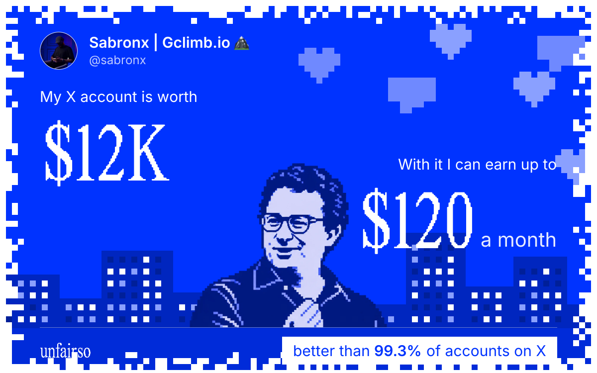 Sabronx | Gclimb.io ๐๏ธ's X account can earn up to $120 a month