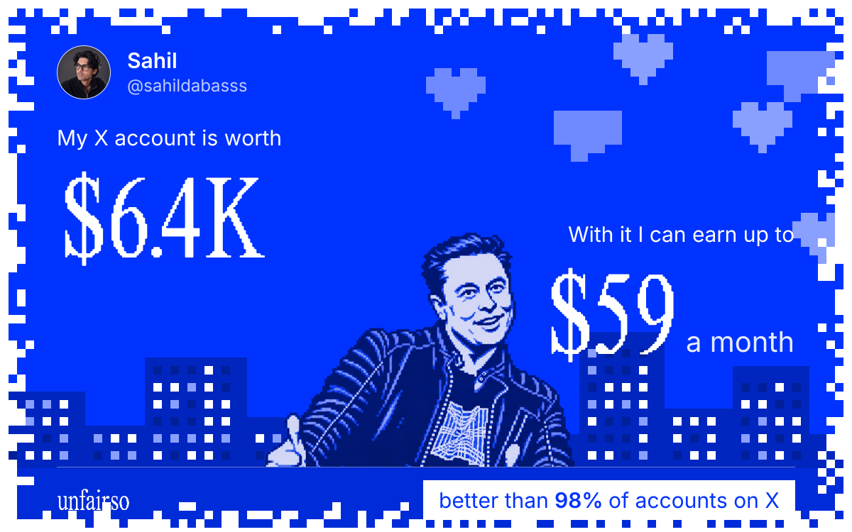 Sahil's X account can earn up to $59 a month