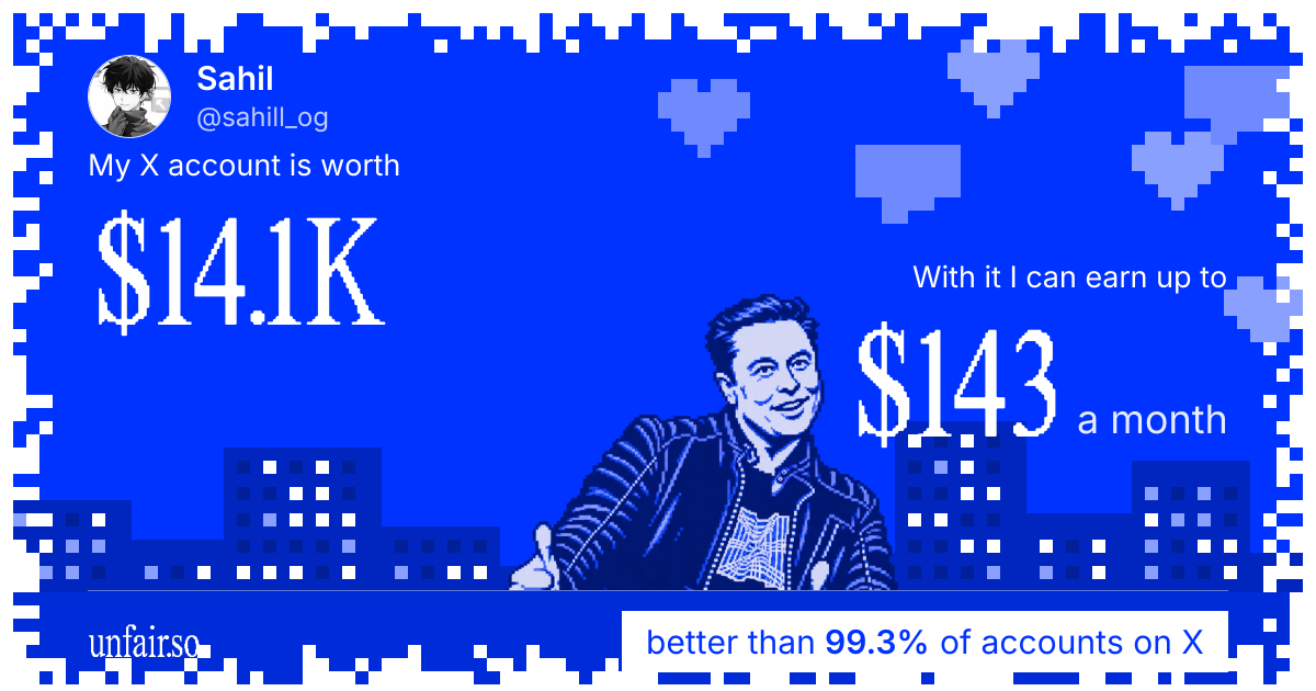 Sahil's X account can earn up to $143 a month