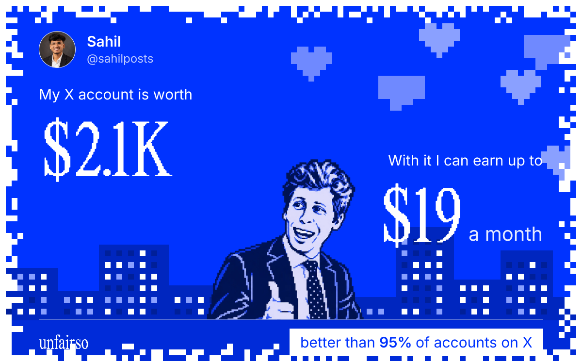 Sahil's X account can earn up to $19 a month