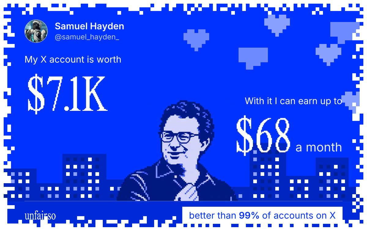 Samuel Hayden's X account can earn up to $68 a month