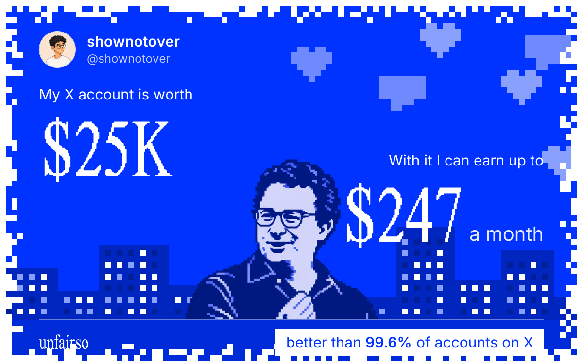 shownotover's X account can earn up to $247 a month