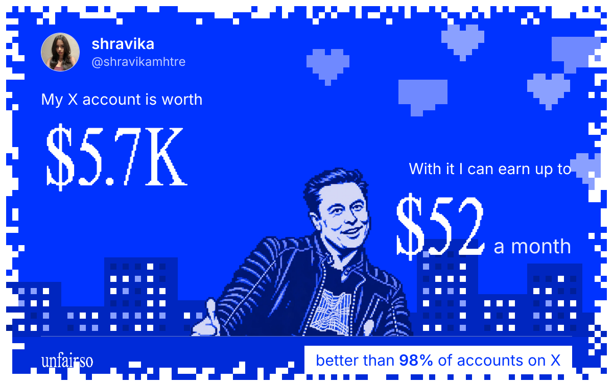 shravika's X account can earn up to $52 a month