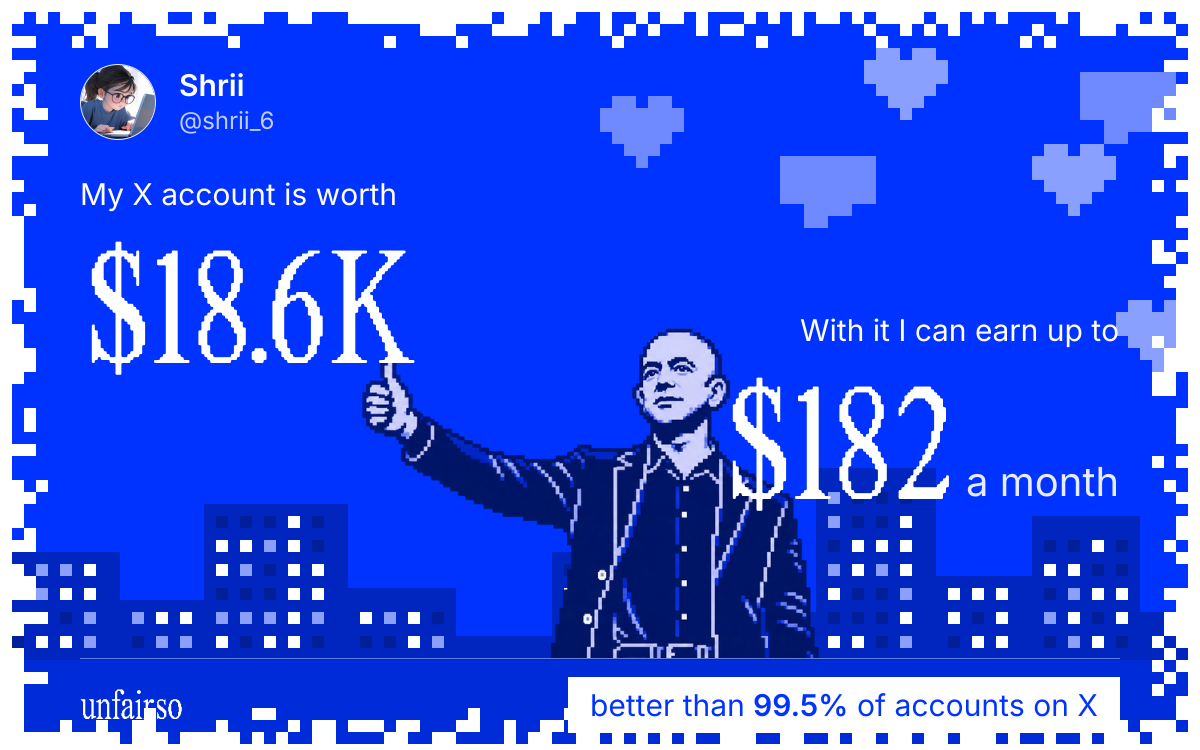 Shrii's X account can earn up to $182 a month