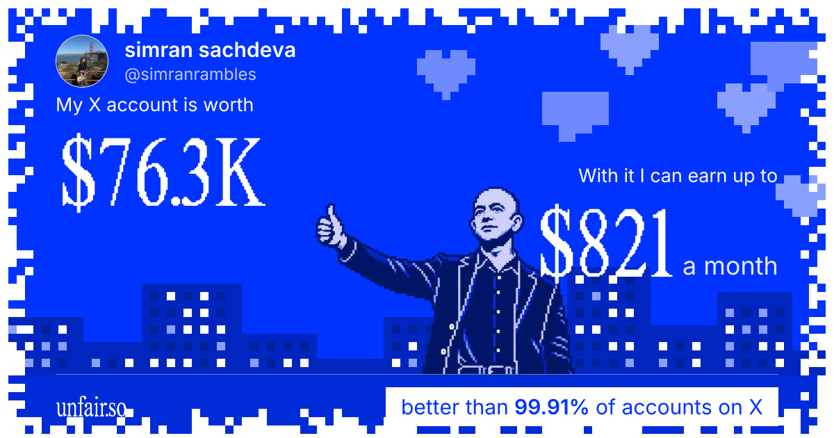 simran sachdeva's X account can earn up to $821 a month